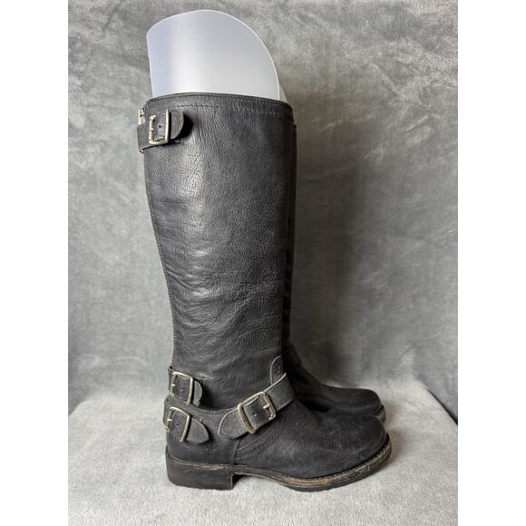 Frye Veronica Back Zip Tall Black Leather Moto Engineer Boots 77551 Women’s 5.5B - Picture 2 of 12